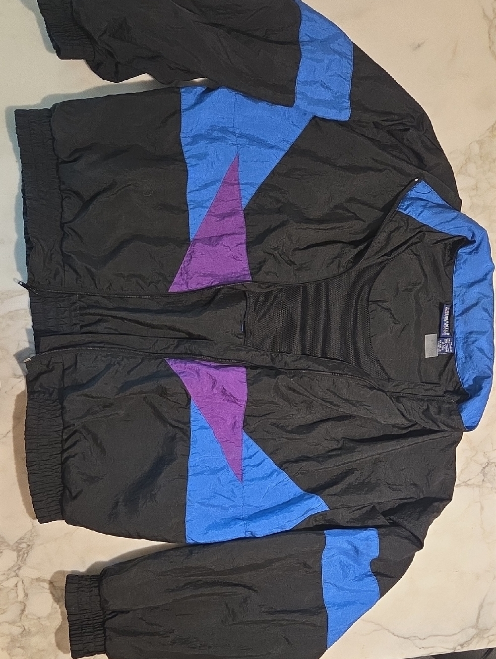Men's Black Windbreaker Jacket with Blue & Purple Accents